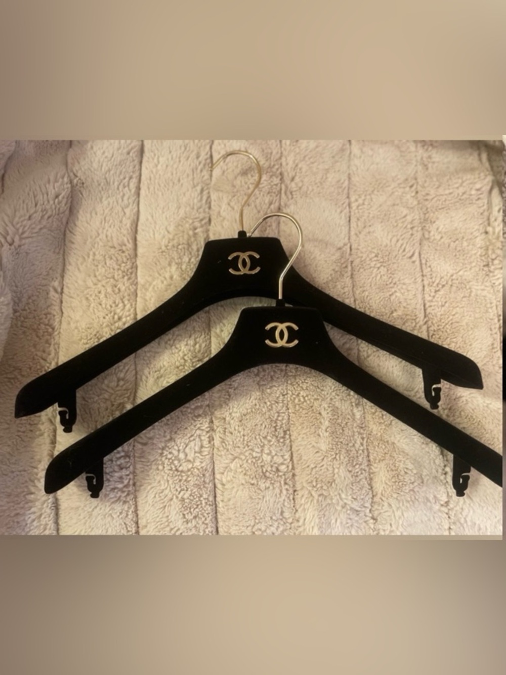 CHANEL Black Velvet Hangers with Gold Logo - Set of 2
